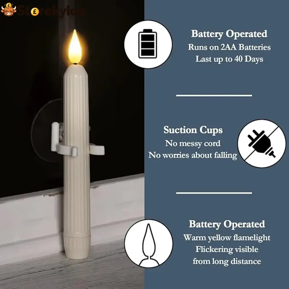 Homemory 6 Pcs Window Candles with Sensor Dusk to Dawn Ivory Striped Candlesticks with Suction Cups Roman Column