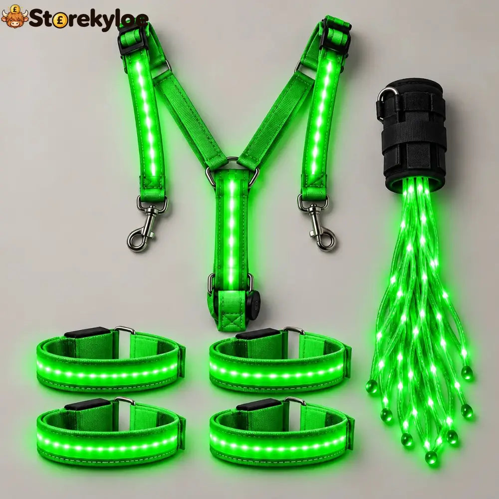 🐎Horse LED Night Glow Protection Gear 6-Piece Full Set - 🟢 Green