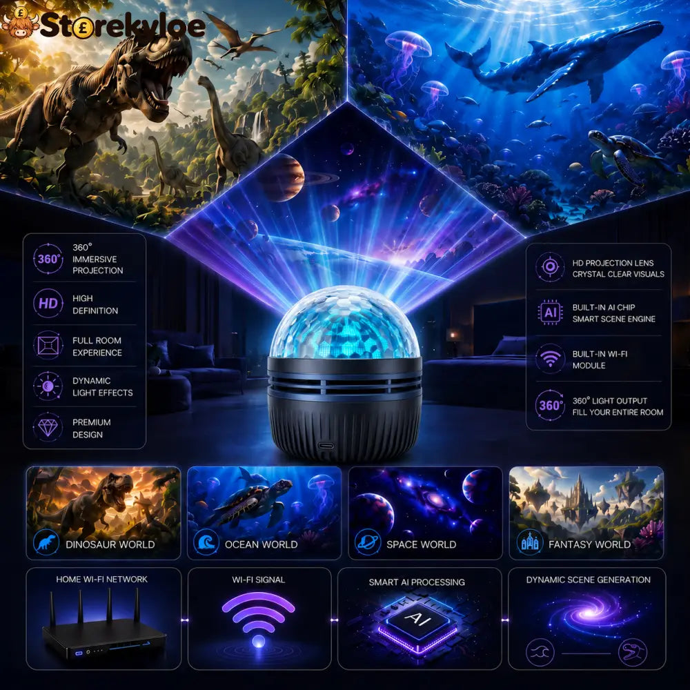 🦖 HOT DEAL 55% OFF | Transform Your Room After Dark - 360° Smart Holographic Projector