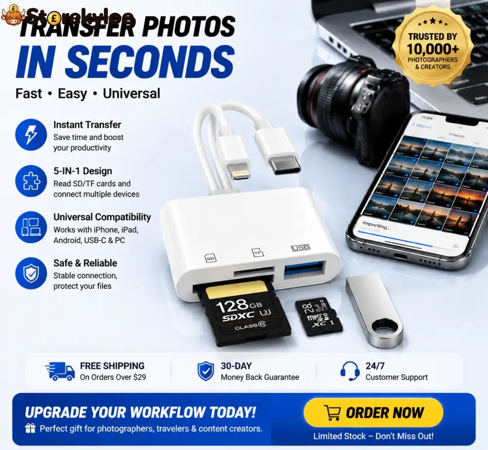 Hot💥Limited-time 50% discount🔌 5-in-1 SD Card Reader for iPhone & USB-C – Fast Photo & Video Transfer Adapter - White
