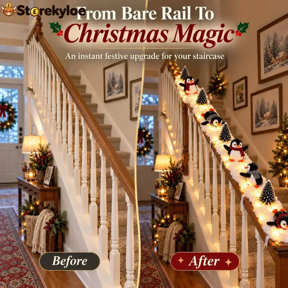 🔥hot Sale 40% Off🔥playful Penguin Snowy Stair Railing Decor