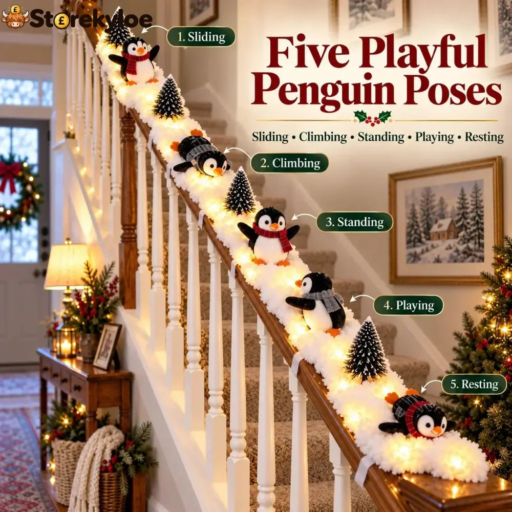 🔥Hot Sale 40% OFF🔥Playful Penguin Snowy Stair Railing Decor