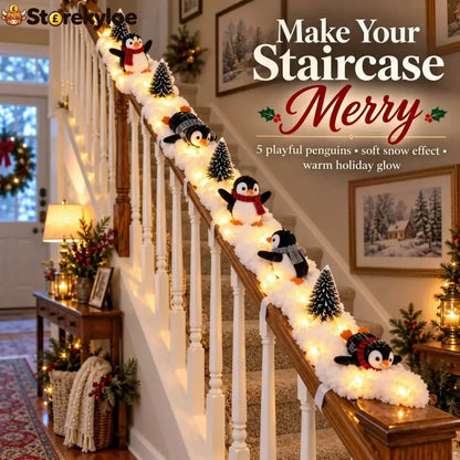 🔥hot Sale 40% Off🔥playful Penguin Snowy Stair Railing Decor - Waving Penguin