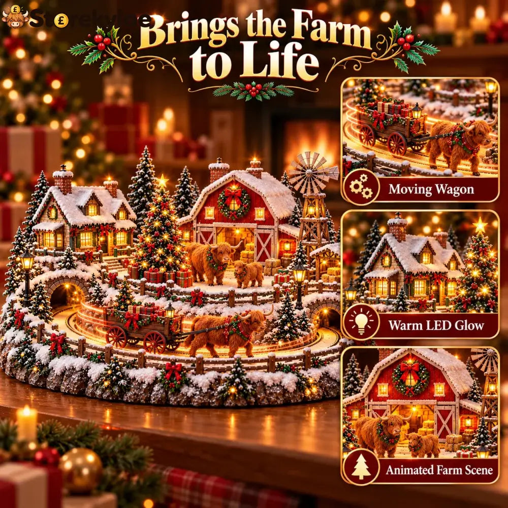 ✨ HOT SALE 49% OFF✨🐮 Highland Cow Christmas Farm Village – Animated Holiday Scene