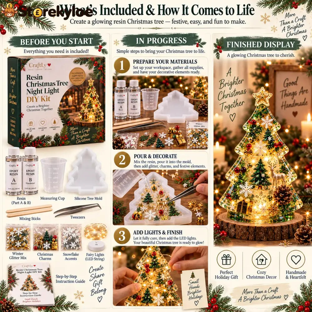 🔥hot Sale🔥🎄beginner-friendly Resin Christmas Tree Night Light Diy Kit | Complete Kit With Mold Resin Fairy Lights &