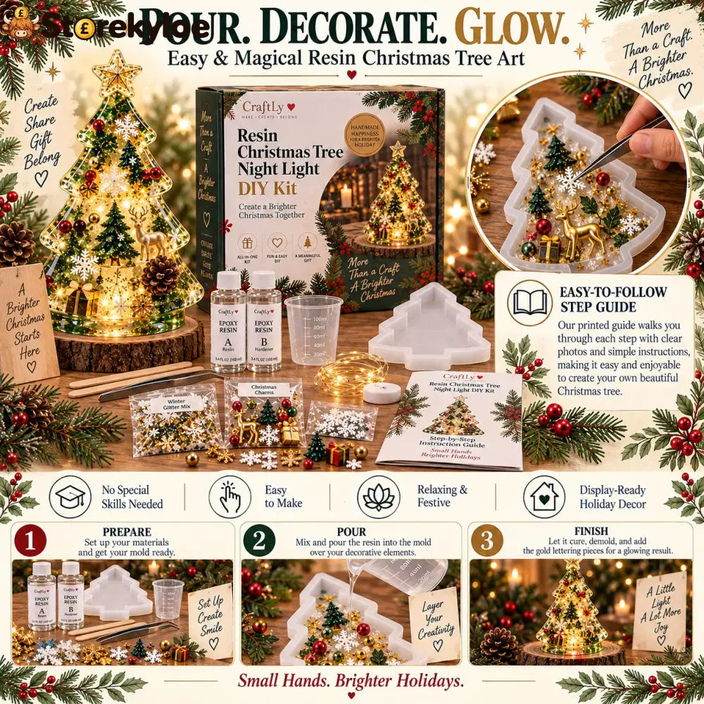 🔥hot Sale🔥🎄beginner-friendly Resin Christmas Tree Night Light Diy Kit | Complete Kit With Mold Resin Fairy Lights &