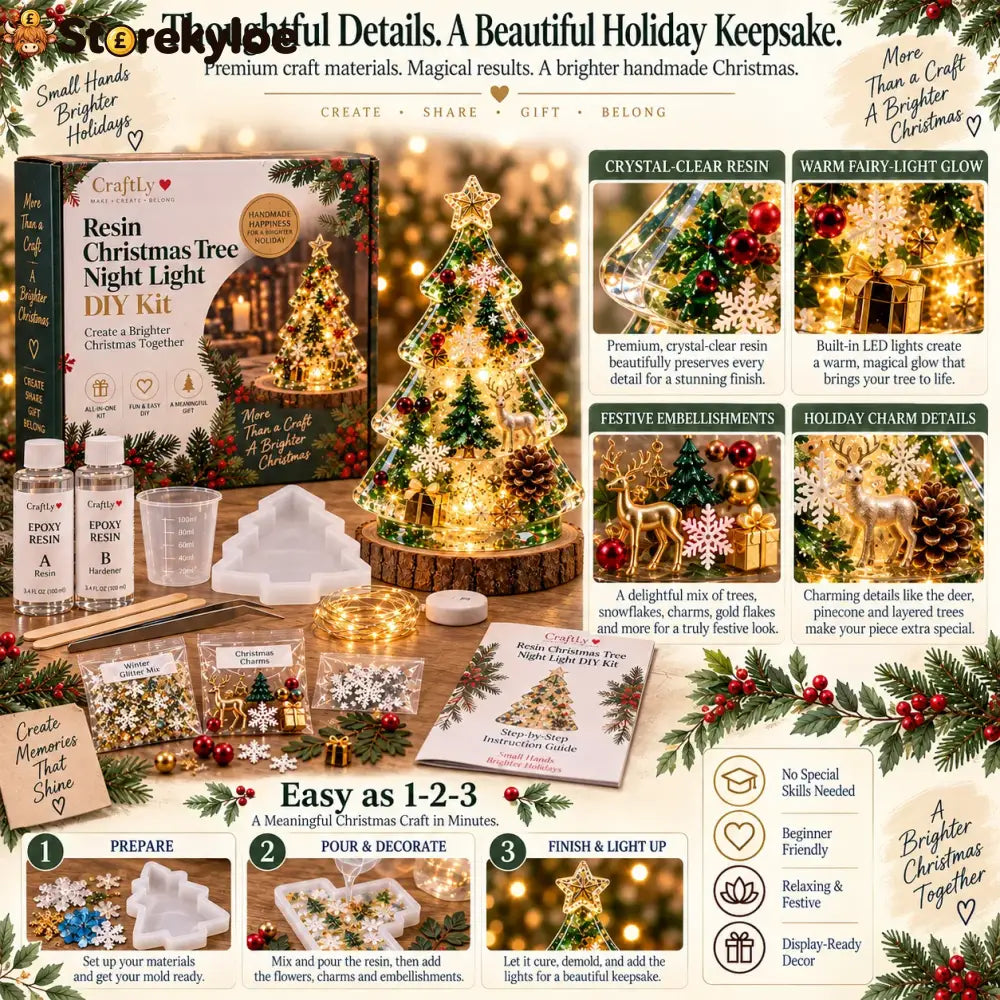 🔥hot Sale🔥🎄beginner-friendly Resin Christmas Tree Night Light Diy Kit | Complete Kit With Mold Resin Fairy Lights &