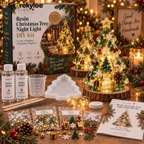 🔥hot Sale🔥🎄beginner-friendly Resin Christmas Tree Night Light Diy Kit | Complete Kit With Mold Resin Fairy Lights &