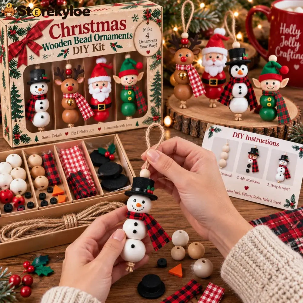 🔥hot Sale🔥🎄 Christmas Wooden Bead Ornament Diy Kit – Set Of 4
