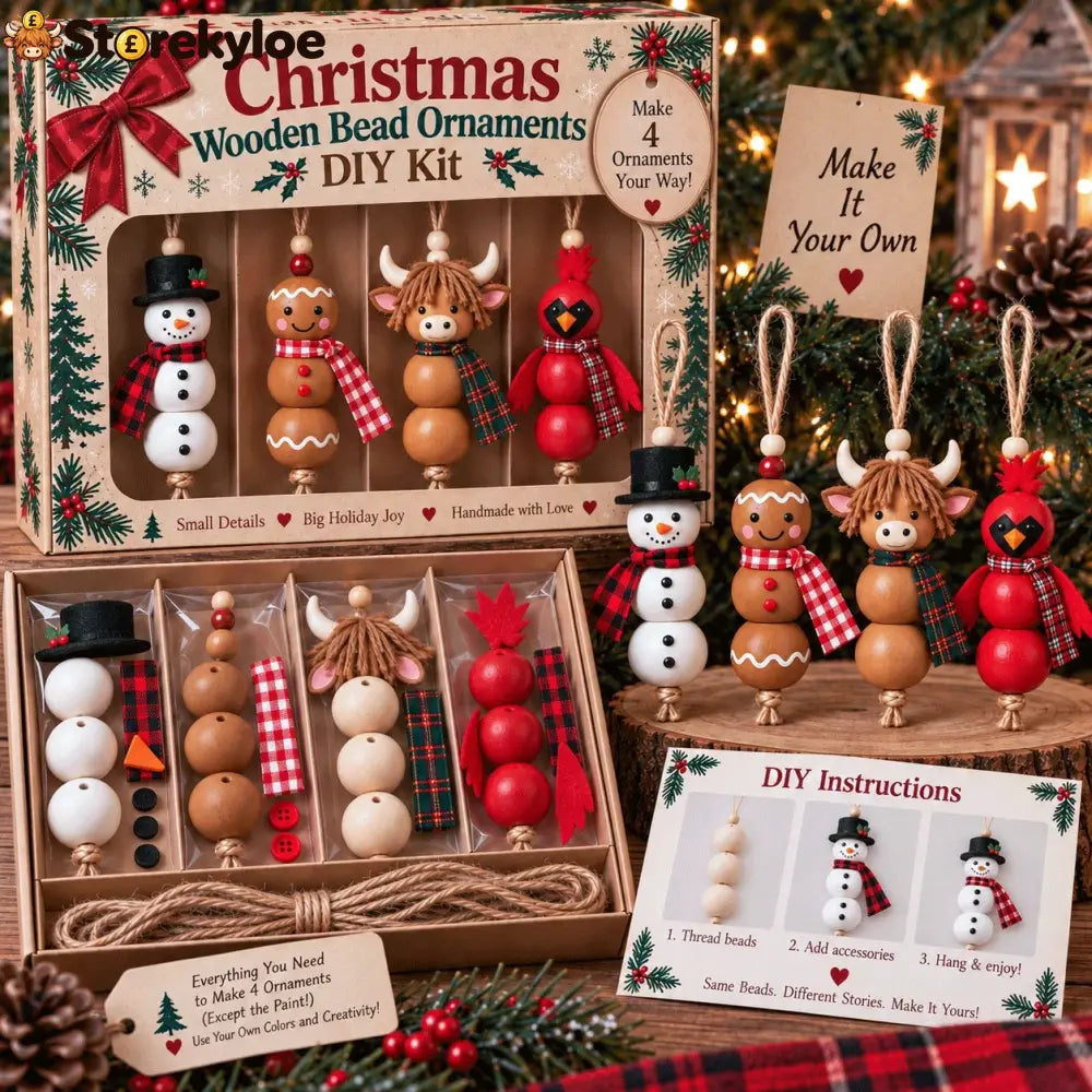 🔥hot Sale🔥🎄 Christmas Wooden Bead Ornament Diy Kit – Set Of 4 - 🎄 Cozy Christmas