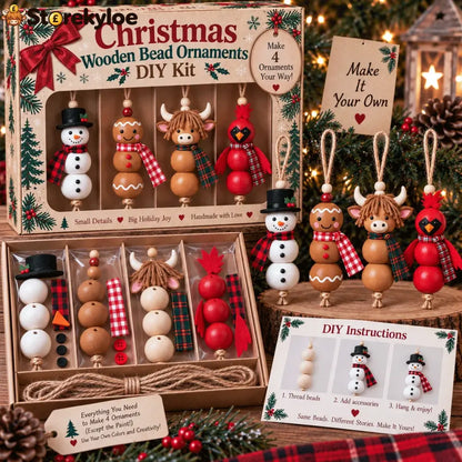 🔥hot Sale🔥🎄 Christmas Wooden Bead Ornament Diy Kit – Set Of 4 - 🎄 Cozy Christmas