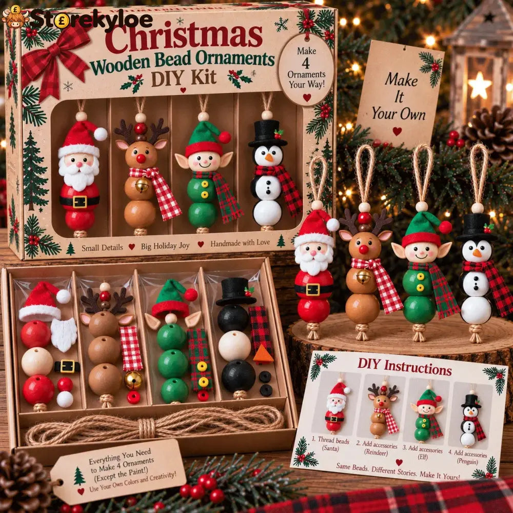 🔥hot Sale🔥🎄 Christmas Wooden Bead Ornament Diy Kit – Set Of 4 - 🎅 North Pole