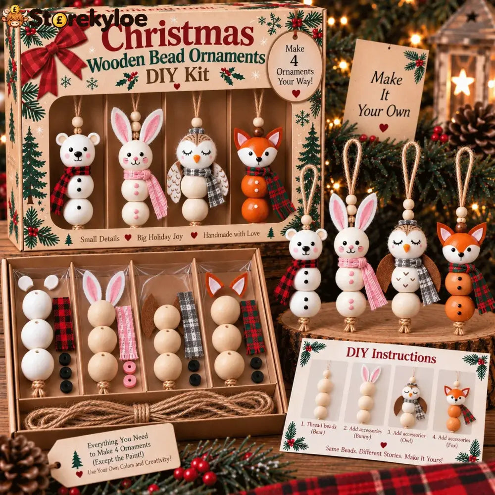🔥hot Sale🔥🎄 Christmas Wooden Bead Ornament Diy Kit – Set Of 4 - 🦊 Winter Woodland