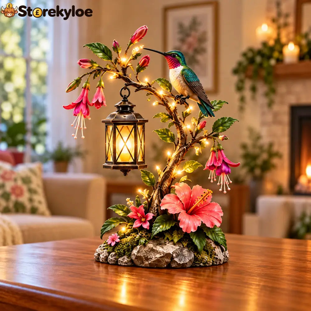 🌺 Hummingbird Garden Lantern Light | Lighted Floral Table Decor - S