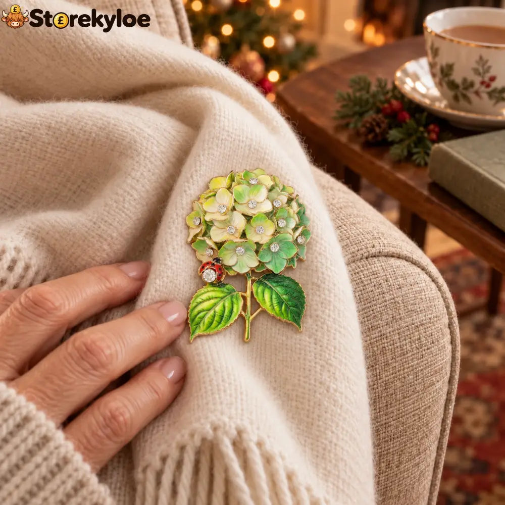⏳ LIMITED‑TIME FREE SHIPPING OVER £20 🍀🐞hydrangea & Ladybug Crystal‑encrusted Vintage Brooch 🍀🐞
