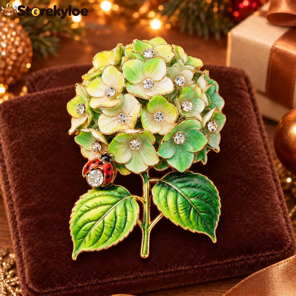 ⏳ LIMITED‑TIME FREE SHIPPING OVER £20 🍀🐞hydrangea & Ladybug Crystal‑encrusted Vintage Brooch 🍀🐞 - A