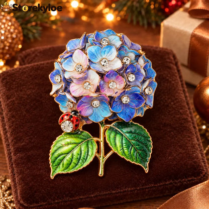 ⏳ LIMITED‑TIME FREE SHIPPING OVER £20 🍀🐞hydrangea & Ladybug Crystal‑encrusted Vintage Brooch 🍀🐞 - C