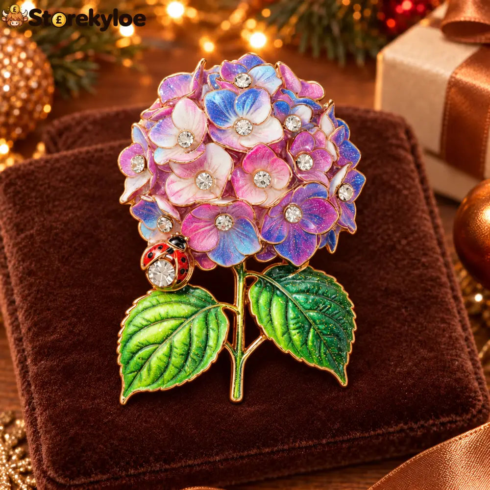 ⏳ LIMITED‑TIME FREE SHIPPING OVER £20 🍀🐞hydrangea & Ladybug Crystal‑encrusted Vintage Brooch 🍀🐞 - D