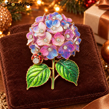 ⏳ LIMITED‑TIME FREE SHIPPING OVER £20 🍀🐞hydrangea & Ladybug Crystal‑encrusted Vintage Brooch 🍀🐞 - D