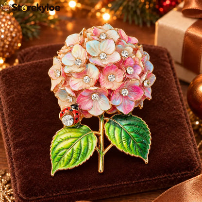⏳ LIMITED‑TIME FREE SHIPPING OVER £20 🍀🐞hydrangea & Ladybug Crystal‑encrusted Vintage Brooch 🍀🐞 - E