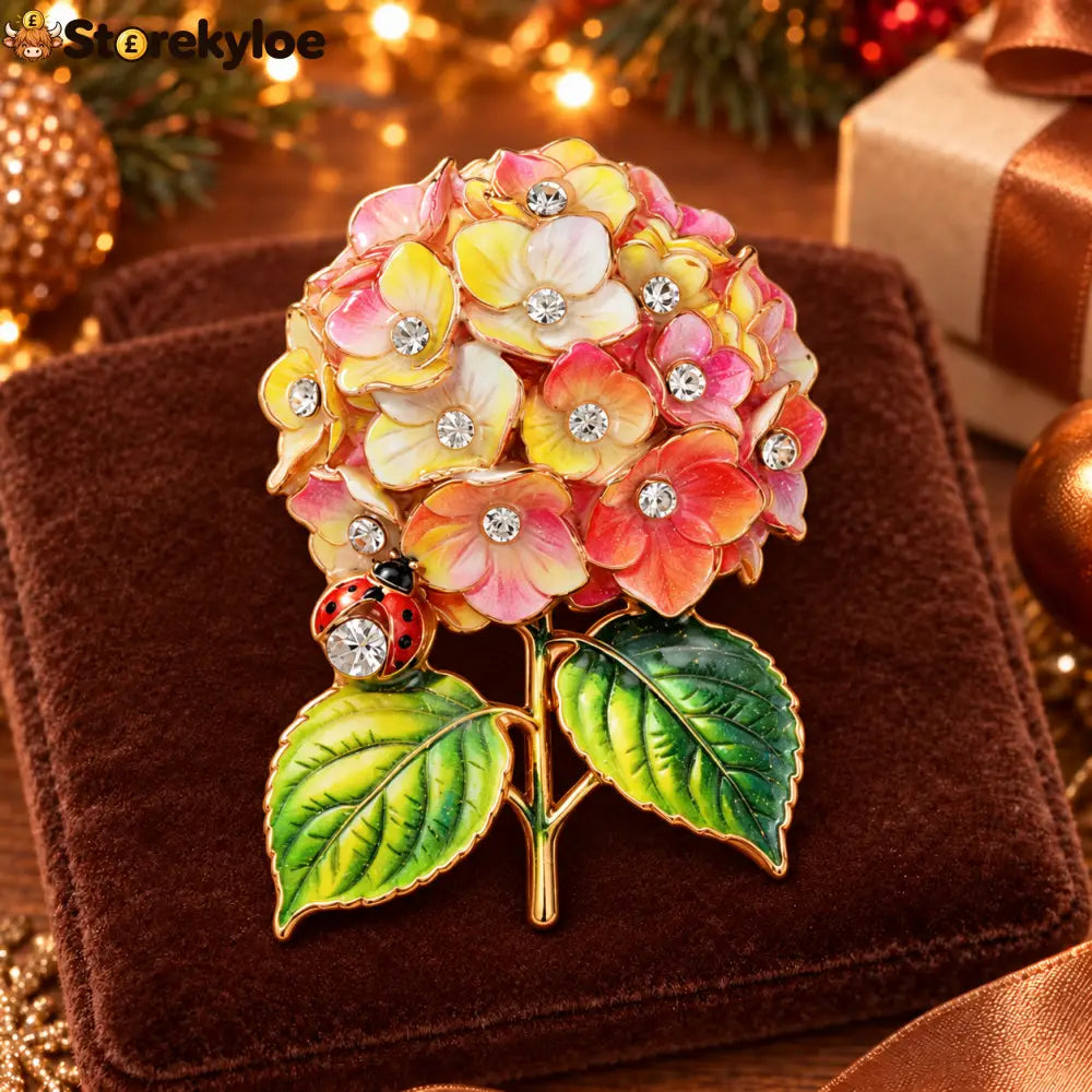 ⏳ LIMITED‑TIME FREE SHIPPING OVER £20 🍀🐞hydrangea & Ladybug Crystal‑encrusted Vintage Brooch 🍀🐞 - F