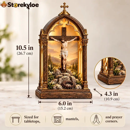 ✝️ Illuminated Calvary Devotional Shrine | Warm Christian Prayer Décor - Calvary Devotional Shrine