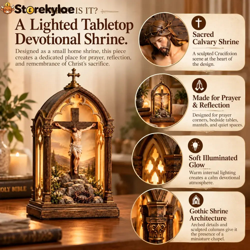 ✝️ Illuminated Calvary Devotional Shrine | Warm Christian Prayer Décor - Calvary Devotional Shrine