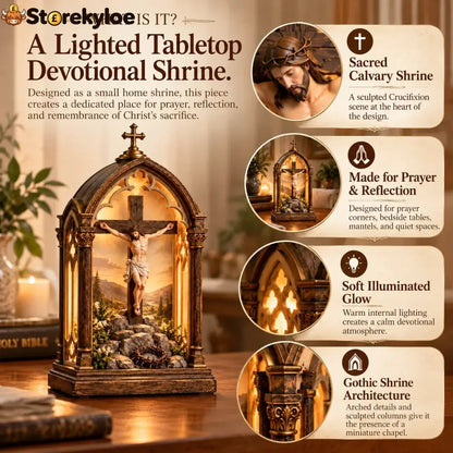 ✝️ Illuminated Calvary Devotional Shrine | Warm Christian Prayer Décor - Calvary Devotional Shrine