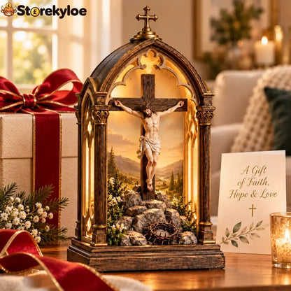 ✝️ Illuminated Calvary Devotional Shrine | Warm Christian Prayer Décor - Calvary Devotional Shrine