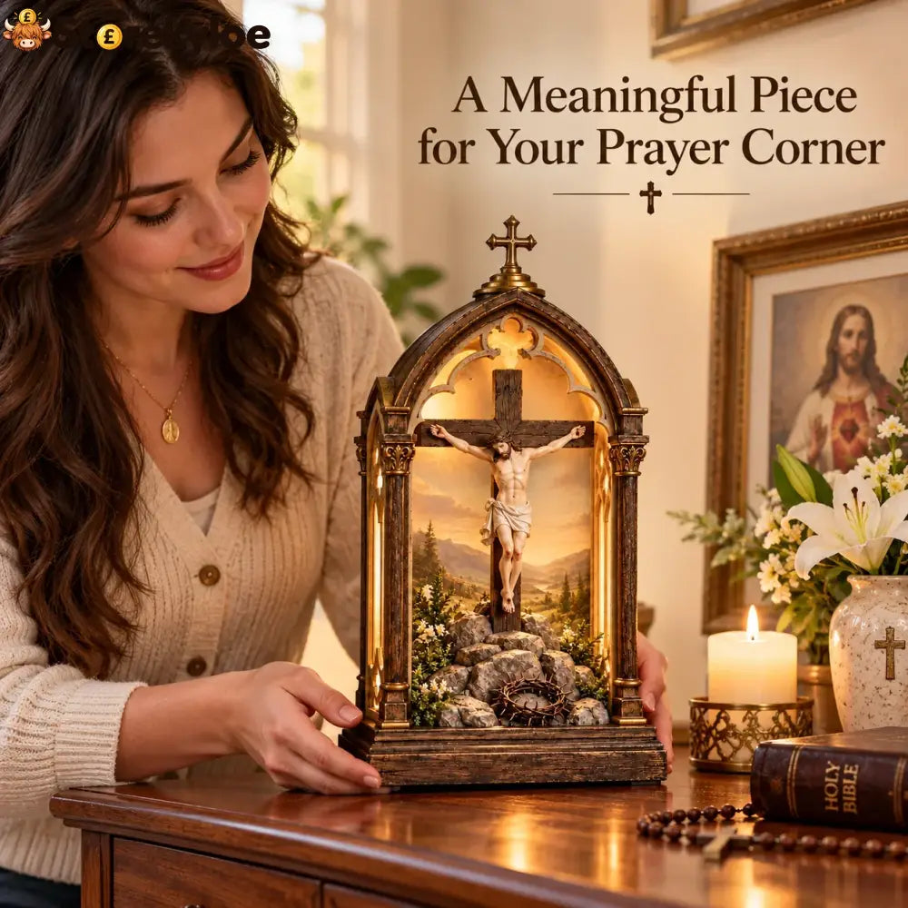 ✝️ Illuminated Calvary Devotional Shrine | Warm Christian Prayer Décor - Calvary Devotional Shrine