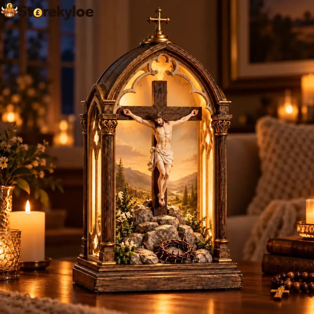 ✝️ Illuminated Calvary Devotional Shrine | Warm Christian Prayer Décor - Calvary Devotional Shrine