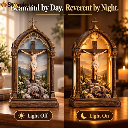 ✝️ Illuminated Calvary Devotional Shrine | Warm Christian Prayer Décor - Calvary Devotional Shrine