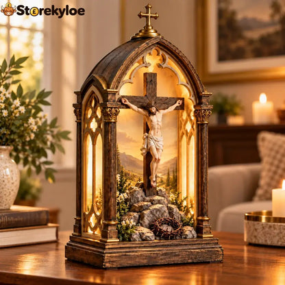 ✝️ Illuminated Calvary Devotional Shrine | Warm Christian Prayer Décor - Calvary Devotional Shrine