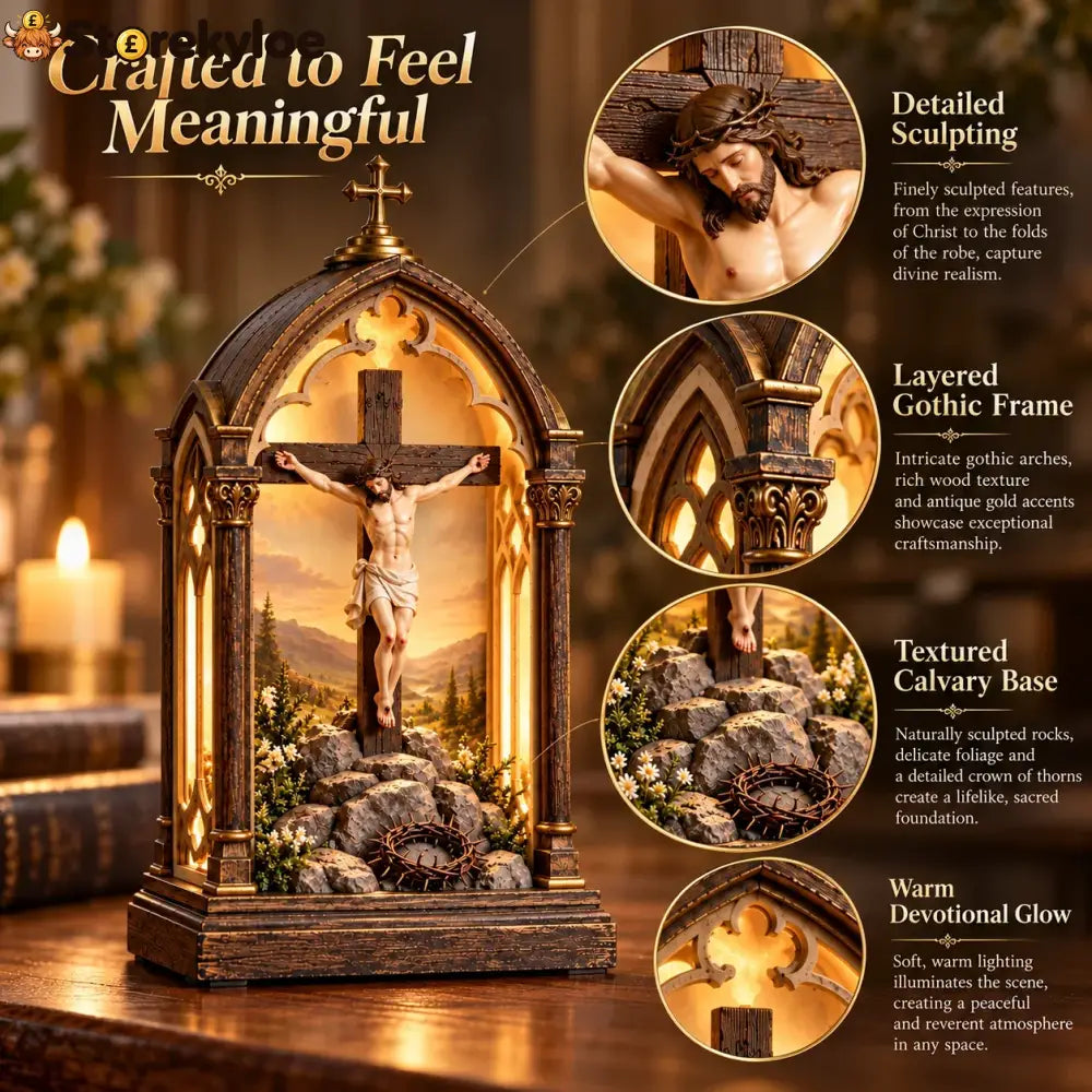 ✝️ Illuminated Calvary Devotional Shrine | Warm Christian Prayer Décor - Calvary Devotional Shrine
