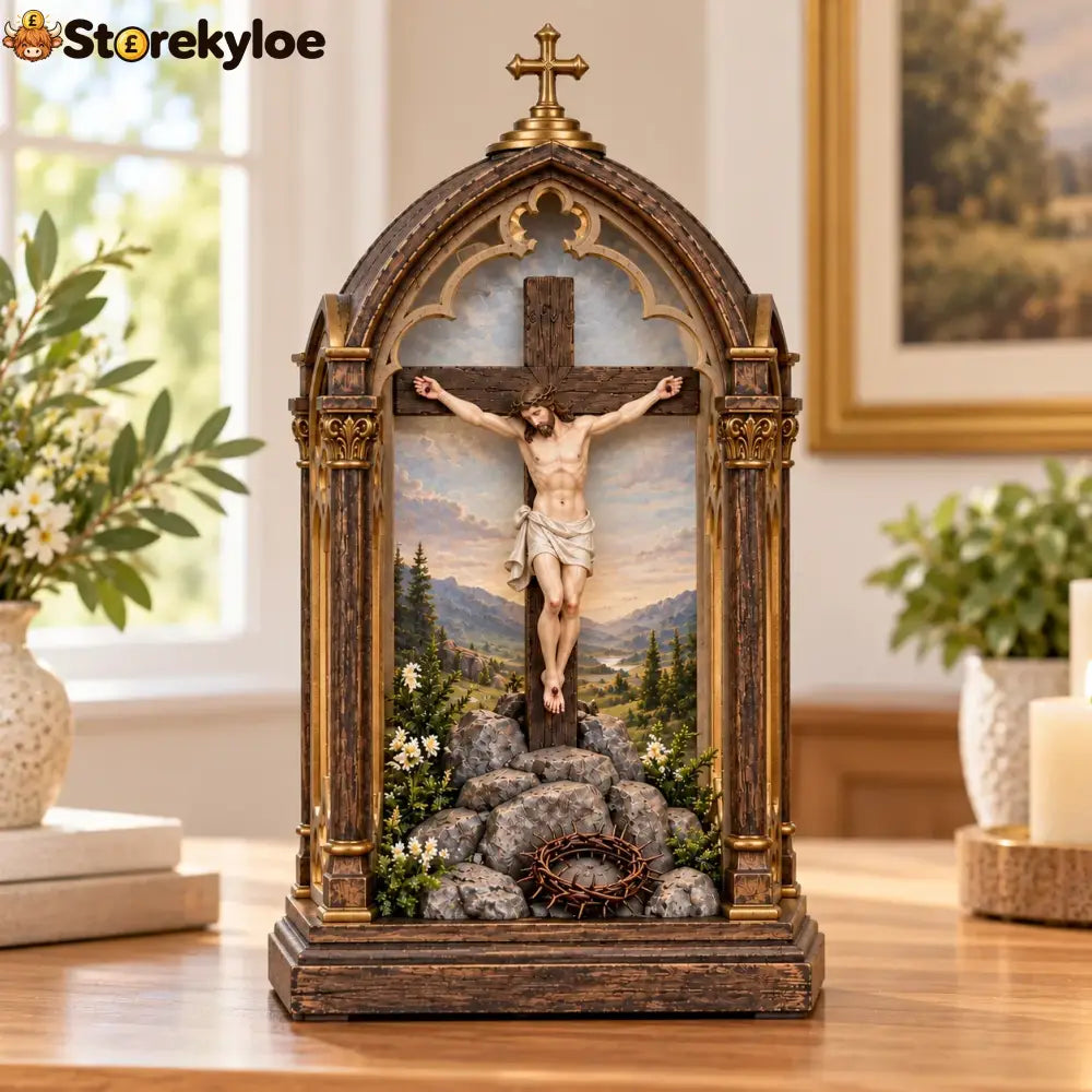 ✝️ Illuminated Calvary Devotional Shrine | Warm Christian Prayer Décor - Calvary Devotional Shrine