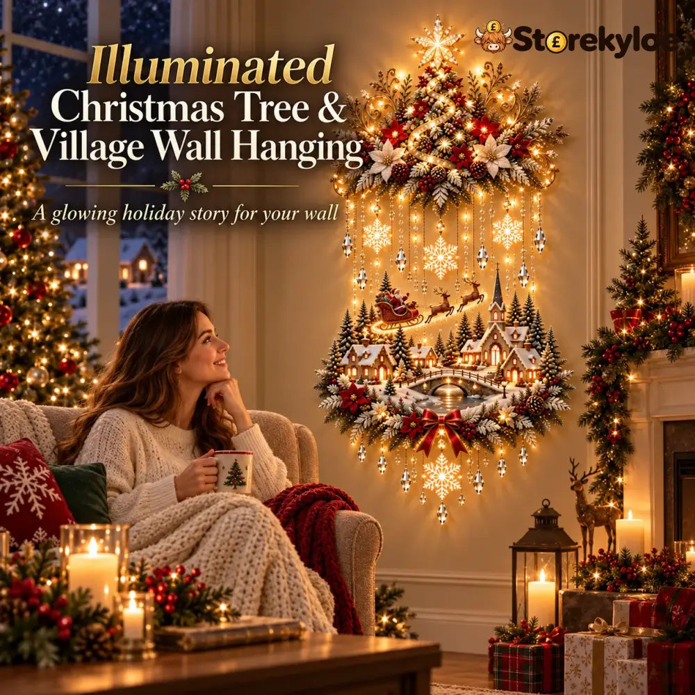 🎄 Illuminated Christmas Tree & Village Wall Hanging | Cascading Warm Lights for Living Rooms Entryways & Staircases ✨