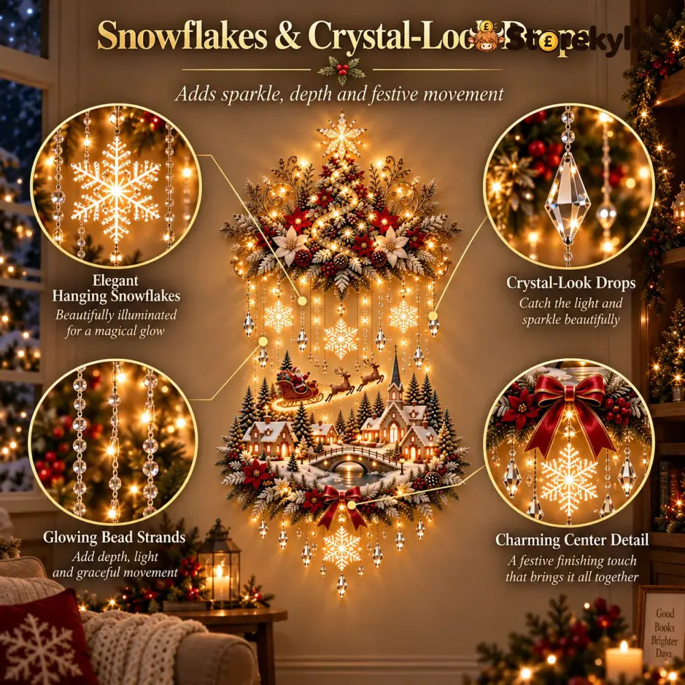 🎄 Illuminated Christmas Tree & Village Wall Hanging | Cascading Warm Lights for Living Rooms Entryways & Staircases ✨