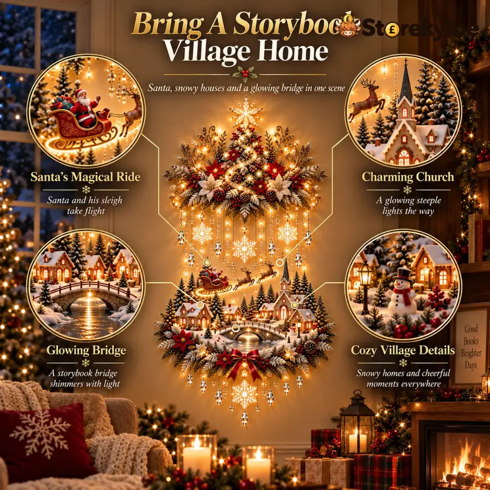 🎄 Illuminated Christmas Tree & Village Wall Hanging | Cascading Warm Lights for Living Rooms Entryways & Staircases ✨