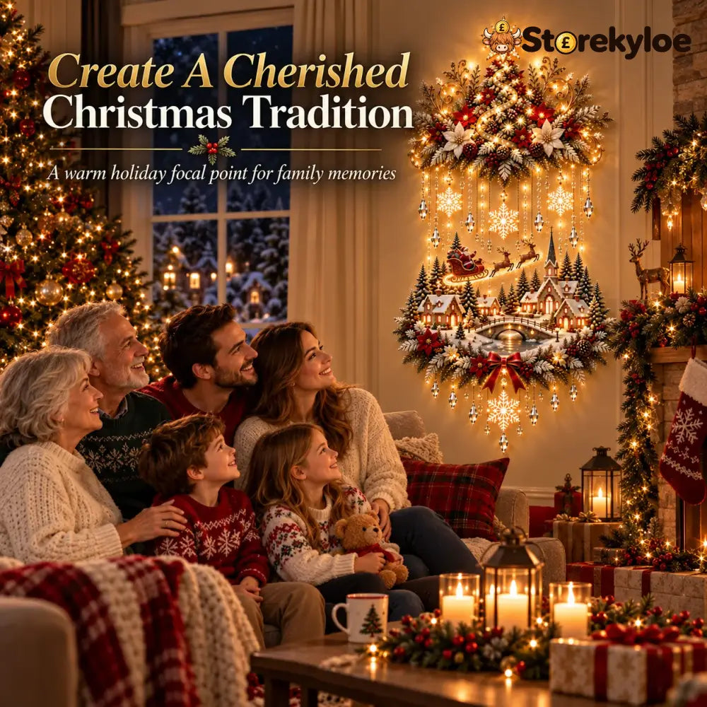 🎄 Illuminated Christmas Tree & Village Wall Hanging | Cascading Warm Lights for Living Rooms Entryways & Staircases ✨