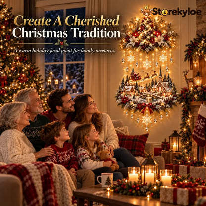 🎄 Illuminated Christmas Tree & Village Wall Hanging | Cascading Warm Lights for Living Rooms Entryways & Staircases ✨