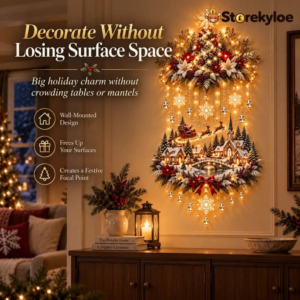 🎄 Illuminated Christmas Tree & Village Wall Hanging | Cascading Warm Lights for Living Rooms Entryways & Staircases ✨