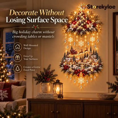🎄 Illuminated Christmas Tree & Village Wall Hanging | Cascading Warm Lights for Living Rooms Entryways & Staircases ✨