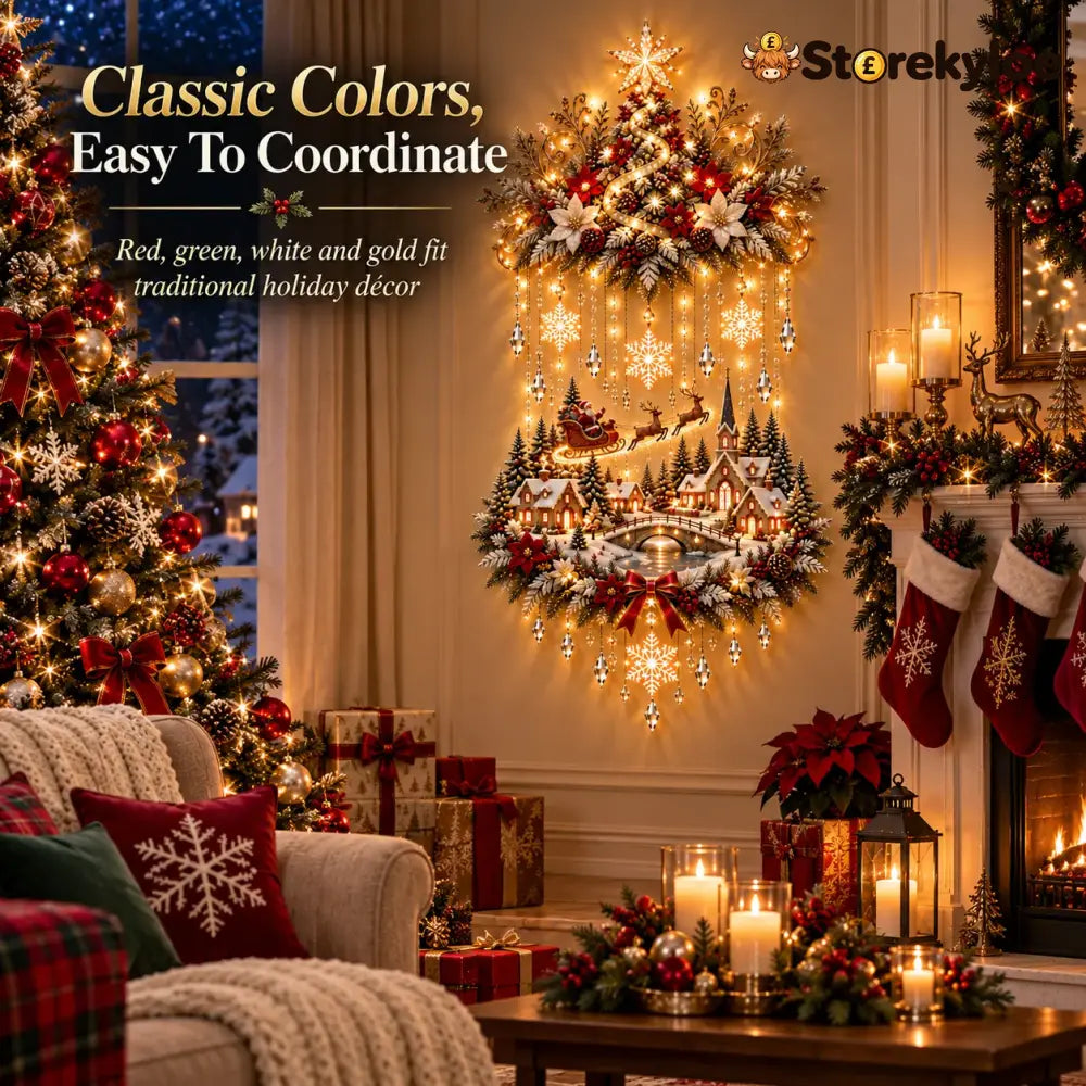 🎄 Illuminated Christmas Tree & Village Wall Hanging | Cascading Warm Lights for Living Rooms Entryways & Staircases ✨