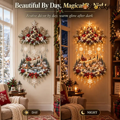 🎄 Illuminated Christmas Tree & Village Wall Hanging | Cascading Warm Lights for Living Rooms Entryways & Staircases ✨