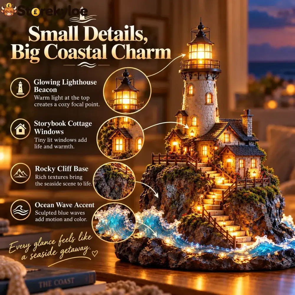 🗼 Illuminated Coastal Lighthouse Scene | Warm Seaside Tabletop Décor