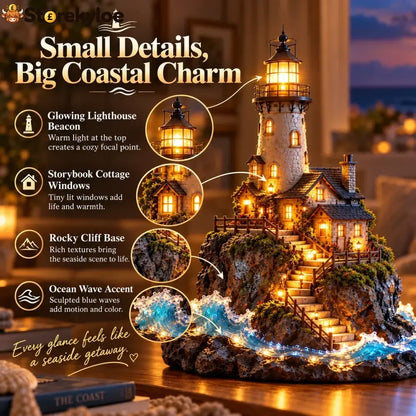 🗼 Illuminated Coastal Lighthouse Scene | Warm Seaside Tabletop Décor