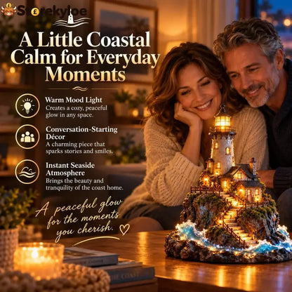 🗼 Illuminated Coastal Lighthouse Scene | Warm Seaside Tabletop Décor