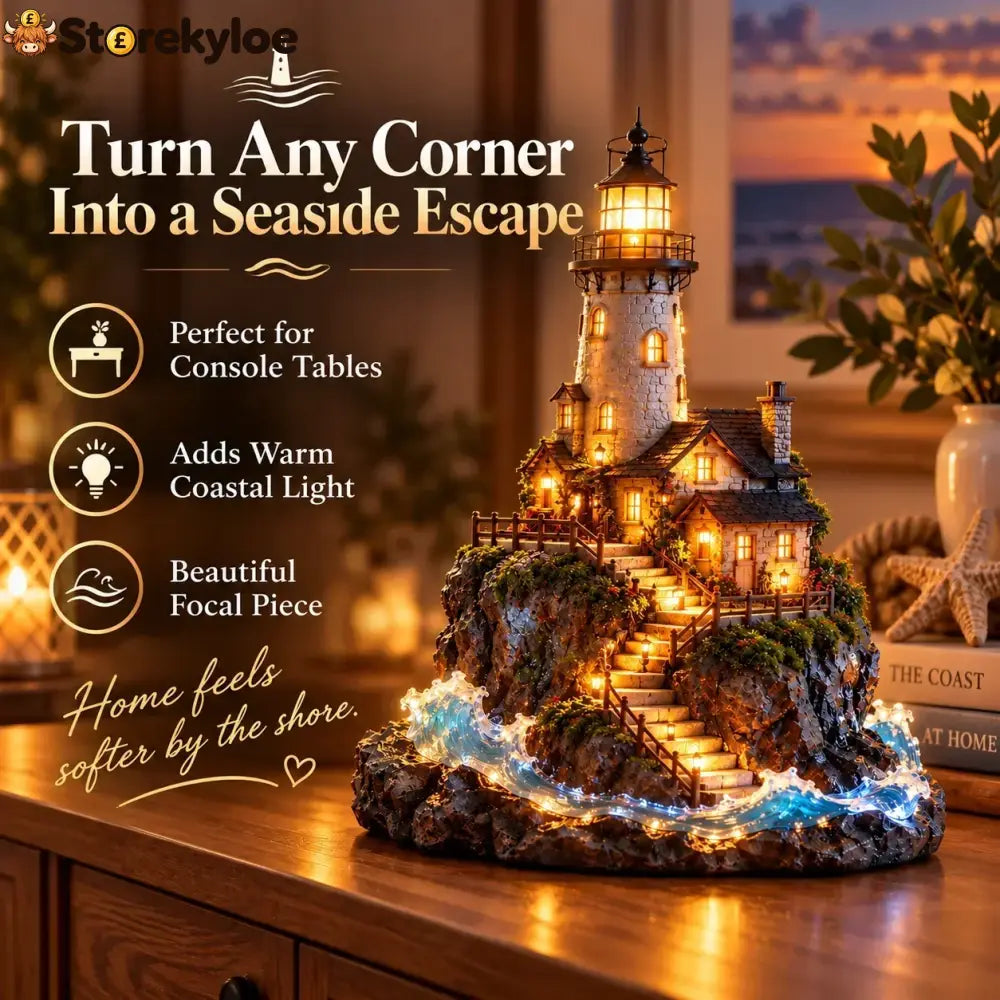 🗼 Illuminated Coastal Lighthouse Scene | Warm Seaside Tabletop Décor