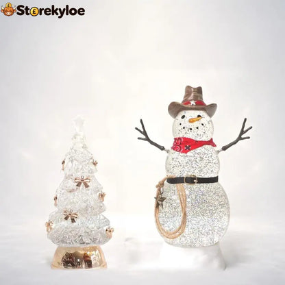 Illuminated Musical Christmas Snow Globe Lantern - Cowboy Snowman + Bow Tree