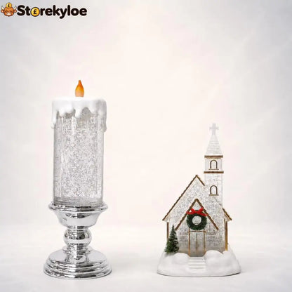Illuminated Musical Christmas Snow Globe Lantern - Snowflake Candle + Church
